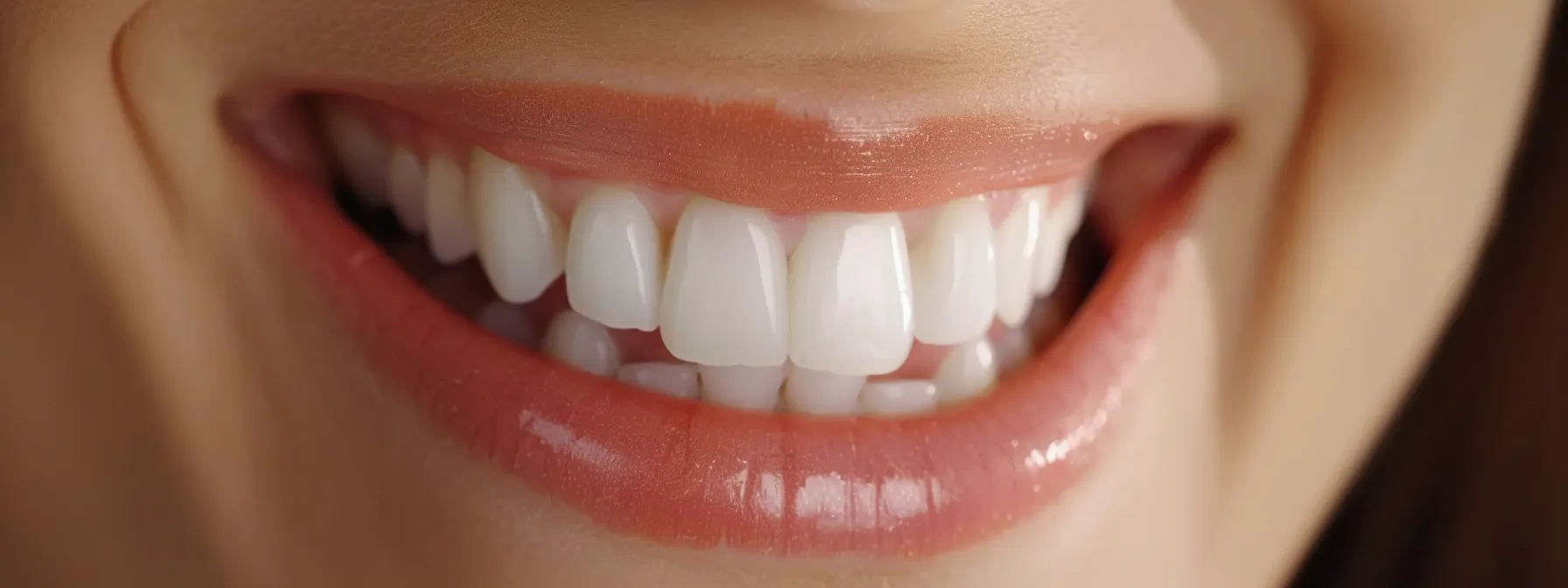 a close-up of a radiant smile showcasing a flawless set of dental implants, illuminated by soft, natural light that highlights the teeth's intricate detail and perfect alignment.
